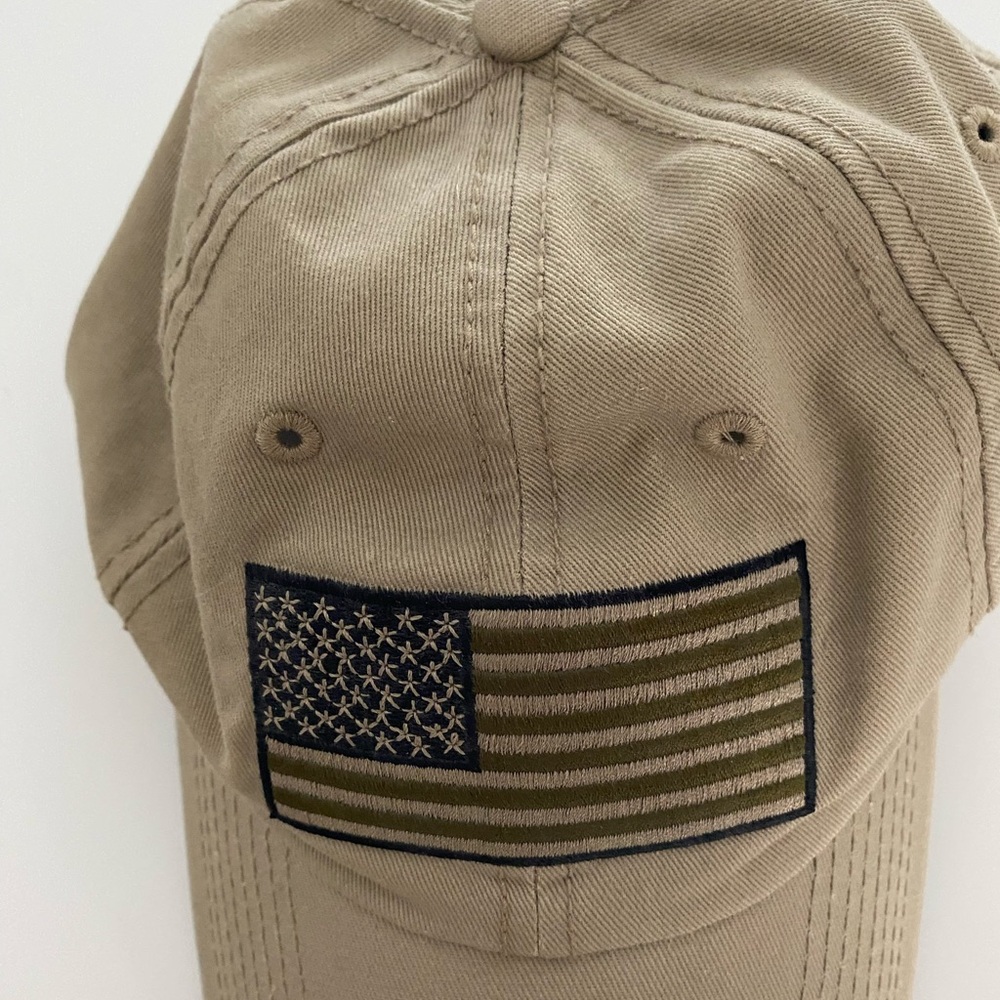 Tan Baseball Cap with American Flag Patch